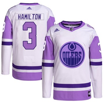 Authentic Adidas Men's Al Hamilton Edmonton Oilers Hockey Fights Cancer Primegreen Jersey - White/Purple