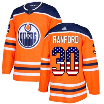Authentic Adidas Men's Bill Ranford Edmonton Oilers USA Flag Fashion Jersey - Orange