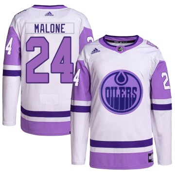 Authentic Adidas Men's Brad Malone Edmonton Oilers Hockey Fights Cancer Primegreen Jersey - White/Purple