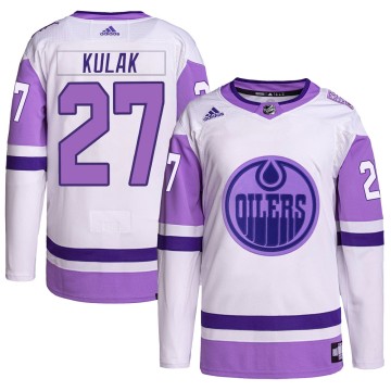 Authentic Adidas Men's Brett Kulak Edmonton Oilers Hockey Fights Cancer Primegreen Jersey - White/Purple
