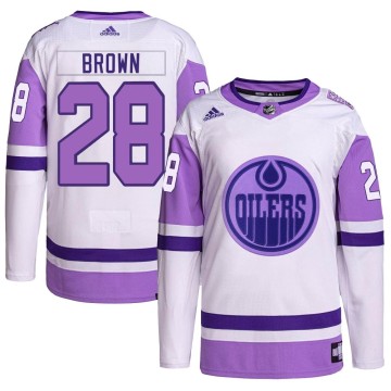 Authentic Adidas Men's Connor Brown Edmonton Oilers Hockey Fights Cancer Primegreen Jersey - White/Purple