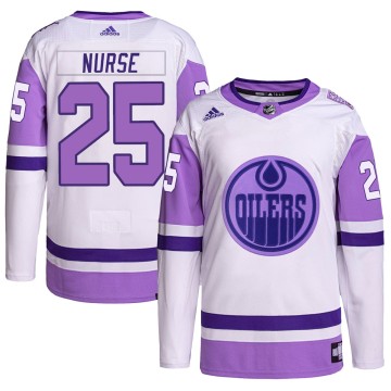 Authentic Adidas Men's Darnell Nurse Edmonton Oilers Hockey Fights Cancer Primegreen Jersey - White/Purple