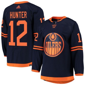 Authentic Adidas Men's Dave Hunter Edmonton Oilers Alternate Primegreen Pro Jersey - Navy