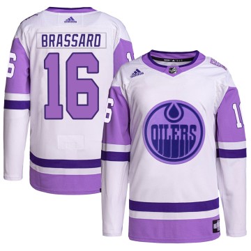 Authentic Adidas Men's Derick Brassard Edmonton Oilers Hockey Fights Cancer Primegreen Jersey - White/Purple