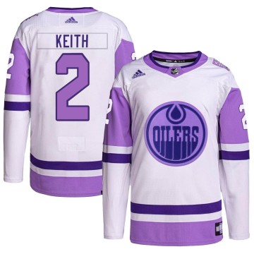 Authentic Adidas Men's Duncan Keith Edmonton Oilers Hockey Fights Cancer Primegreen Jersey - White/Purple