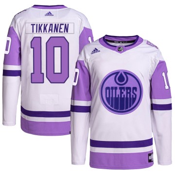 Authentic Adidas Men's Esa Tikkanen Edmonton Oilers Hockey Fights Cancer Primegreen Jersey - White/Purple