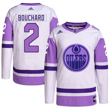 Authentic Adidas Men's Evan Bouchard Edmonton Oilers Hockey Fights Cancer Primegreen Jersey - White/Purple