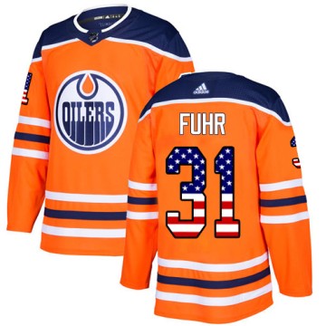 Authentic Adidas Men's Grant Fuhr Edmonton Oilers USA Flag Fashion Jersey - Orange