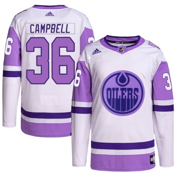 Authentic Adidas Men's Jack Campbell Edmonton Oilers Hockey Fights Cancer Primegreen Jersey - White/Purple