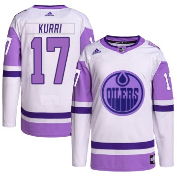 Authentic Adidas Men's Jari Kurri Edmonton Oilers Hockey Fights Cancer Primegreen Jersey - White/Purple