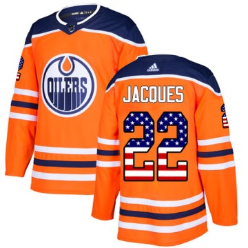 Authentic Adidas Men's Jean-Francois Jacques Edmonton Oilers USA Flag Fashion Jersey - Orange