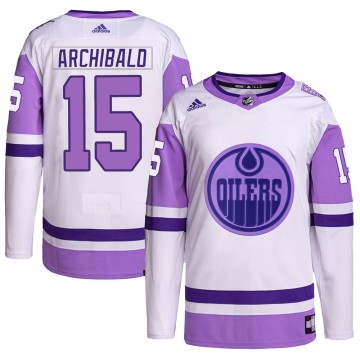Authentic Adidas Men's Josh Archibald Edmonton Oilers Hockey Fights Cancer Primegreen Jersey - White/Purple
