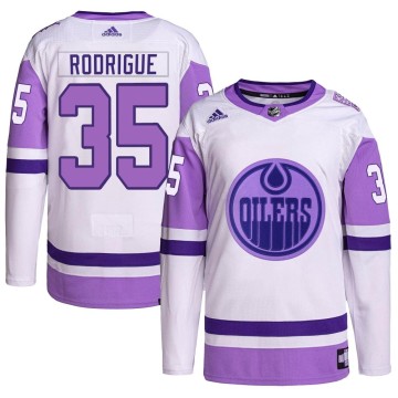 Authentic Adidas Men's Olivier Rodrigue Edmonton Oilers Hockey Fights Cancer Primegreen Jersey - White/Purple