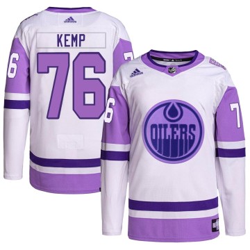 Authentic Adidas Men's Philip Kemp Edmonton Oilers Hockey Fights Cancer Primegreen Jersey - White/Purple