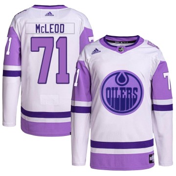 Authentic Adidas Men's Ryan McLeod Edmonton Oilers Hockey Fights Cancer Primegreen Jersey - White/Purple