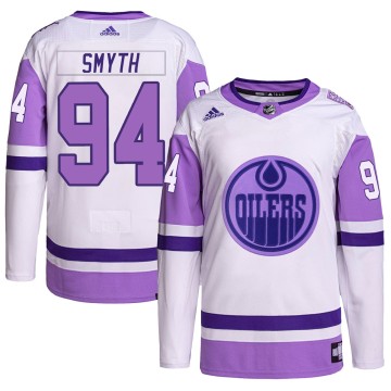 Authentic Adidas Men's Ryan Smyth Edmonton Oilers Hockey Fights Cancer Primegreen Jersey - White/Purple