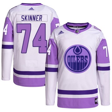 Authentic Adidas Men's Stuart Skinner Edmonton Oilers Hockey Fights Cancer Primegreen Jersey - White/Purple