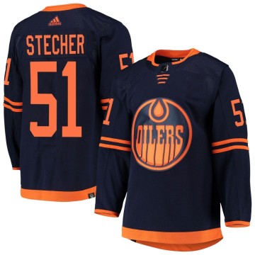 Authentic Adidas Men's Troy Stecher Edmonton Oilers Alternate Primegreen Pro Jersey - Navy