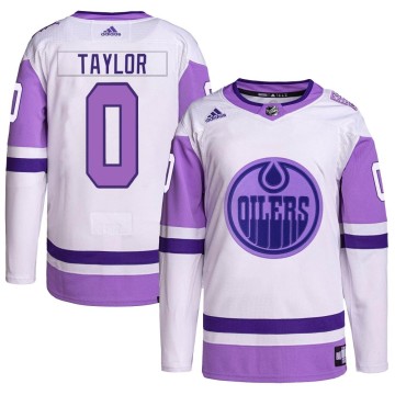 Authentic Adidas Men's Ty Taylor Edmonton Oilers Hockey Fights Cancer Primegreen Jersey - White/Purple