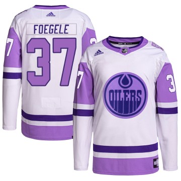 Authentic Adidas Men's Warren Foegele Edmonton Oilers Hockey Fights Cancer Primegreen Jersey - White/Purple