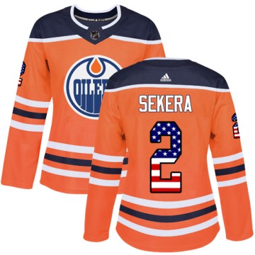 Authentic Adidas Women's Andrej Sekera Edmonton Oilers USA Flag Fashion Jersey - Orange