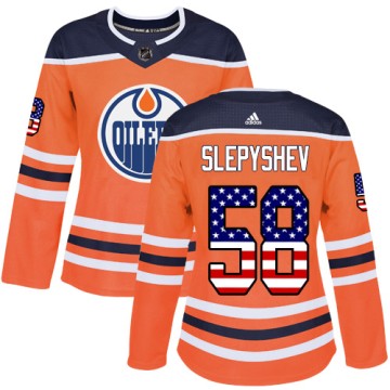 Authentic Adidas Women's Anton Slepyshev Edmonton Oilers USA Flag Fashion Jersey - Orange