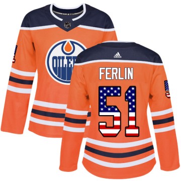 Authentic Adidas Women's Brian Ferlin Edmonton Oilers USA Flag Fashion Jersey - Orange