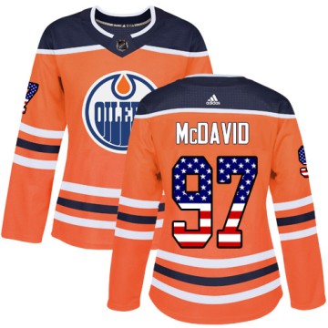 Authentic Adidas Women's Connor McDavid Edmonton Oilers USA Flag Fashion Jersey - Orange