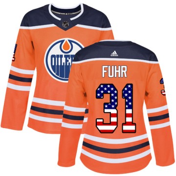 Authentic Adidas Women's Grant Fuhr Edmonton Oilers USA Flag Fashion Jersey - Orange