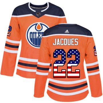 Authentic Adidas Women's Jean-Francois Jacques Edmonton Oilers USA Flag Fashion Jersey - Orange