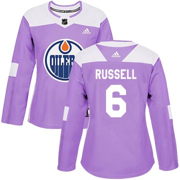 Authentic Adidas Women's Kris Russell Edmonton Oilers Fights Cancer Practice Jersey - Purple