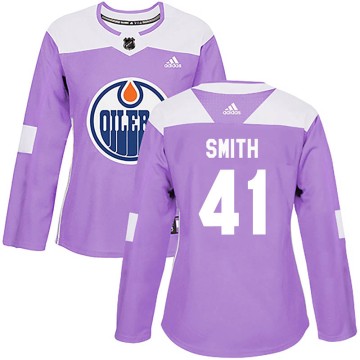 Authentic Adidas Women's Mike Smith Edmonton Oilers Fights Cancer Practice Jersey - Purple