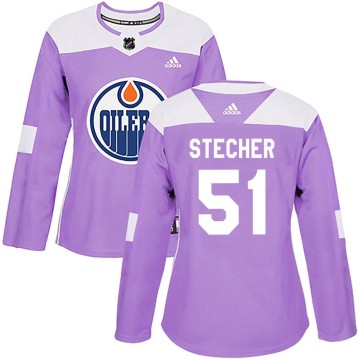 Authentic Adidas Women's Troy Stecher Edmonton Oilers Fights Cancer Practice Jersey - Purple