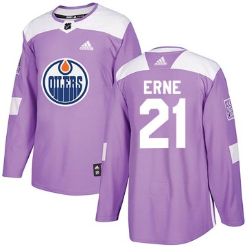 Authentic Adidas Youth Adam Erne Edmonton Oilers Fights Cancer Practice Jersey - Purple