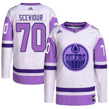 Authentic Adidas Youth Colton Sceviour Edmonton Oilers Hockey Fights Cancer Primegreen Jersey - White/Purple