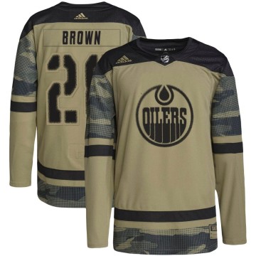 Authentic Adidas Youth Connor Brown Edmonton Oilers Camo Military Appreciation Practice Jersey - Brown
