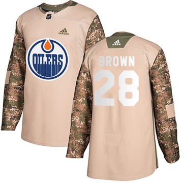 Authentic Adidas Youth Connor Brown Edmonton Oilers Camo Veterans Day Practice Jersey - Brown