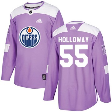 Authentic Adidas Youth Dylan Holloway Edmonton Oilers Fights Cancer Practice Jersey - Purple