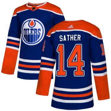 Authentic Adidas Youth Glen Sather Edmonton Oilers Alternate Jersey - Royal