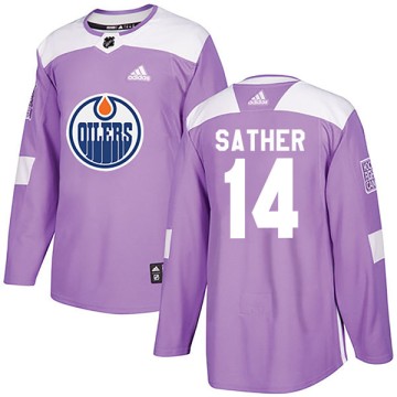 Authentic Adidas Youth Glen Sather Edmonton Oilers Fights Cancer Practice Jersey - Purple