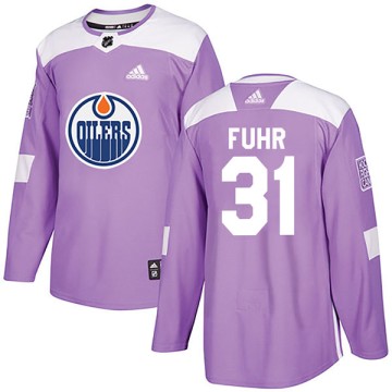 Authentic Adidas Youth Grant Fuhr Edmonton Oilers Fights Cancer Practice Jersey - Purple