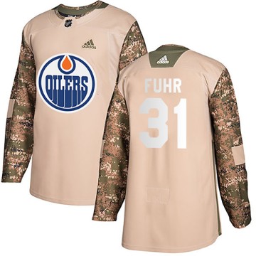 Authentic Adidas Youth Grant Fuhr Edmonton Oilers Veterans Day Practice Jersey - Camo