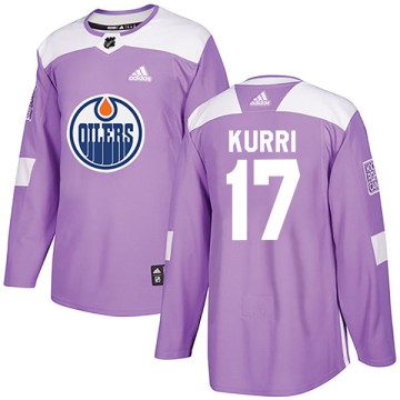 Authentic Adidas Youth Jari Kurri Edmonton Oilers Fights Cancer Practice Jersey - Purple