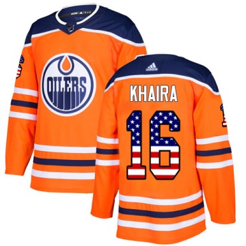 Authentic Adidas Youth Jujhar Khaira Edmonton Oilers USA Flag Fashion Jersey - Orange