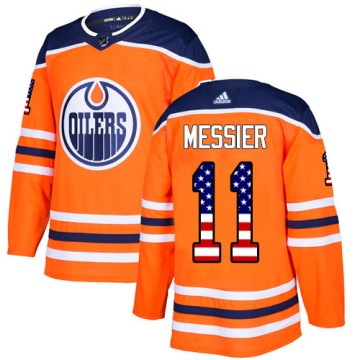 Authentic Adidas Youth Mark Messier Edmonton Oilers USA Flag Fashion Jersey - Orange