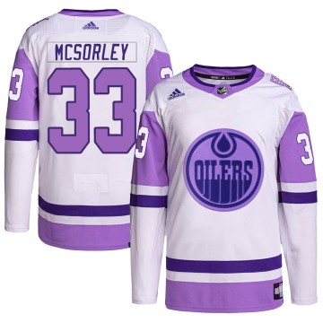 Authentic Adidas Youth Marty Mcsorley Edmonton Oilers Hockey Fights Cancer Primegreen Jersey - White/Purple