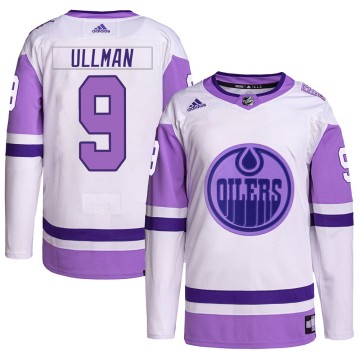 Authentic Adidas Youth Norm Ullman Edmonton Oilers Hockey Fights Cancer Primegreen Jersey - White/Purple