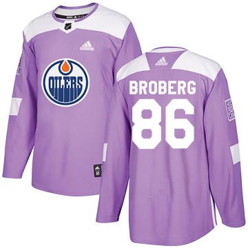 Authentic Adidas Youth Philip Broberg Edmonton Oilers Fights Cancer Practice Jersey - Purple