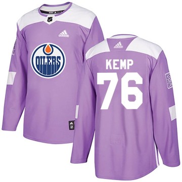 Authentic Adidas Youth Philip Kemp Edmonton Oilers Fights Cancer Practice Jersey - Purple