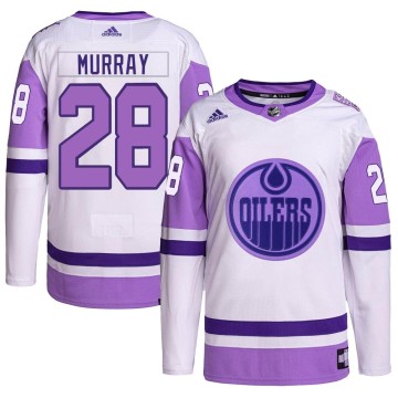 Authentic Adidas Youth Ryan Murray Edmonton Oilers Hockey Fights Cancer Primegreen Jersey - White/Purple